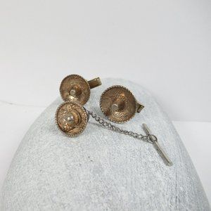 Vintage Sterling Sombrero Cuff Links snd tie tack